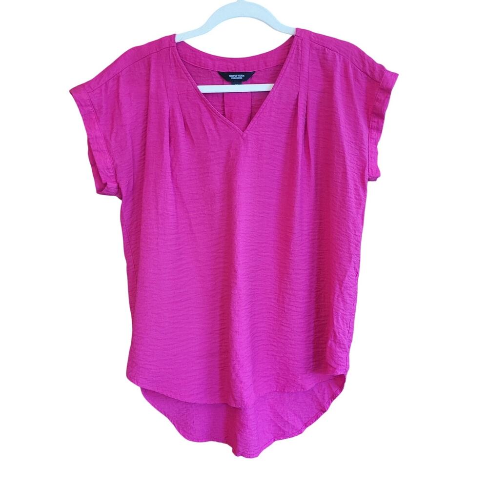 Simply Vera Vera Wang Pink Short Sleeve Top Size M Lightweight V-Neck